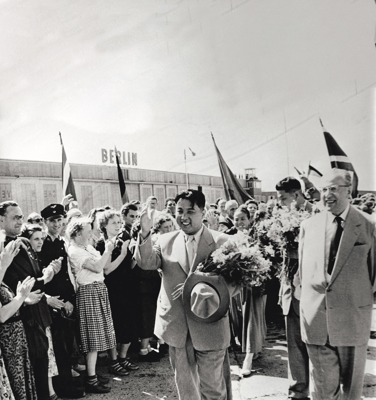 North Korean leader Kim Il Sung arrives at Schönefeld airport in East Berlin, welcomed by Otto Grotewohl, prime minister of the GDR, 6 June 1956. Keystone/Hulton Archive/Getty Images. North Korean leader Kim Il Sung arrives at Schönefeld airport in East Berlin, welcomed by Otto Grotewohl, prime minister of the GDR, 6 June 1956. Keystone/Hulton Archive/Getty Images.