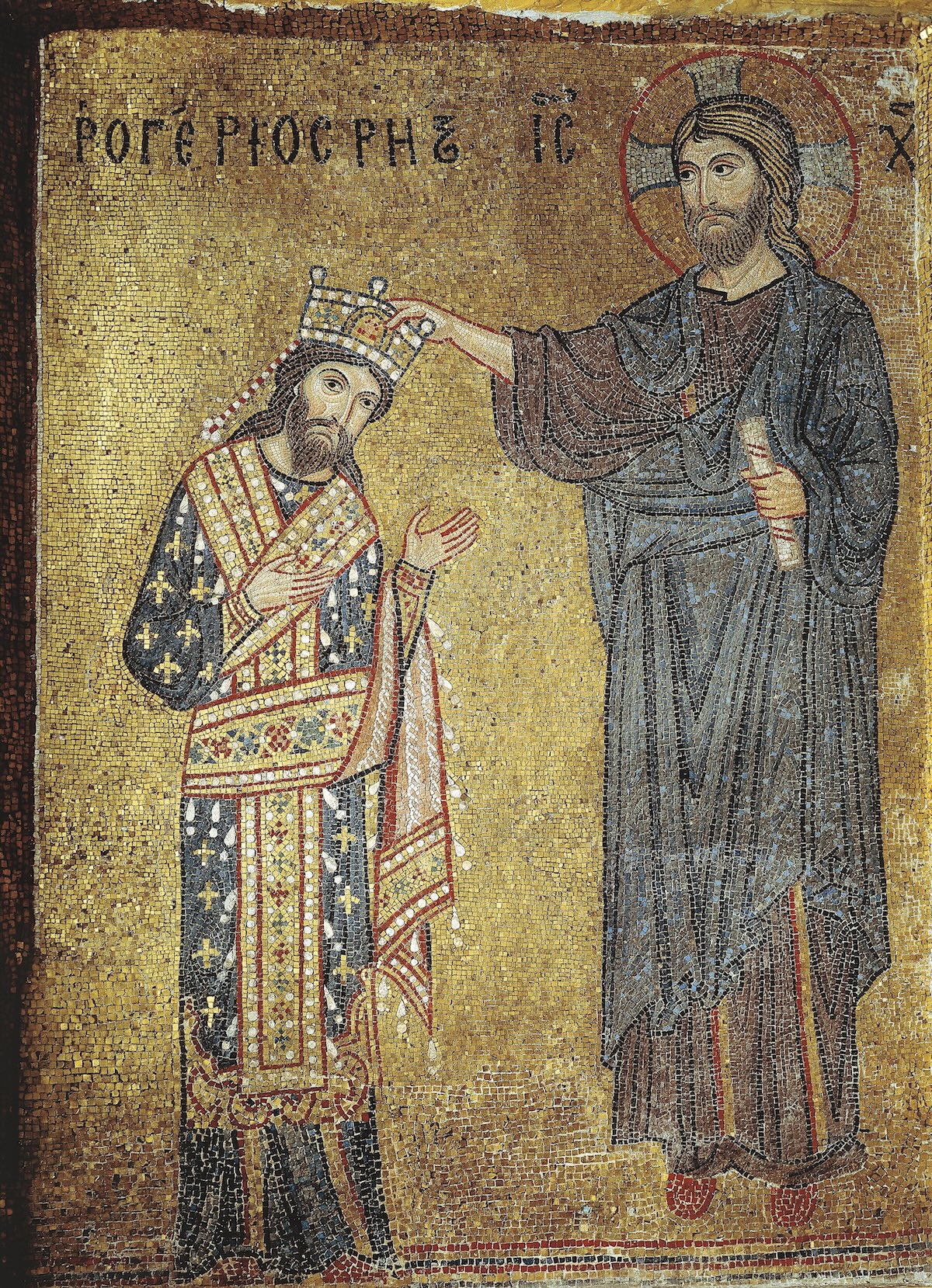 Roger II, crowned King of Siciliy by Christ. La Martorana, Palermo, 12th century. DEA/G. Dagli Orti/Getty Images. Roger II, crowned King of Siciliy by Christ. La Martorana, Palermo, 12th century. DEA/G. Dagli Orti/Getty Images.