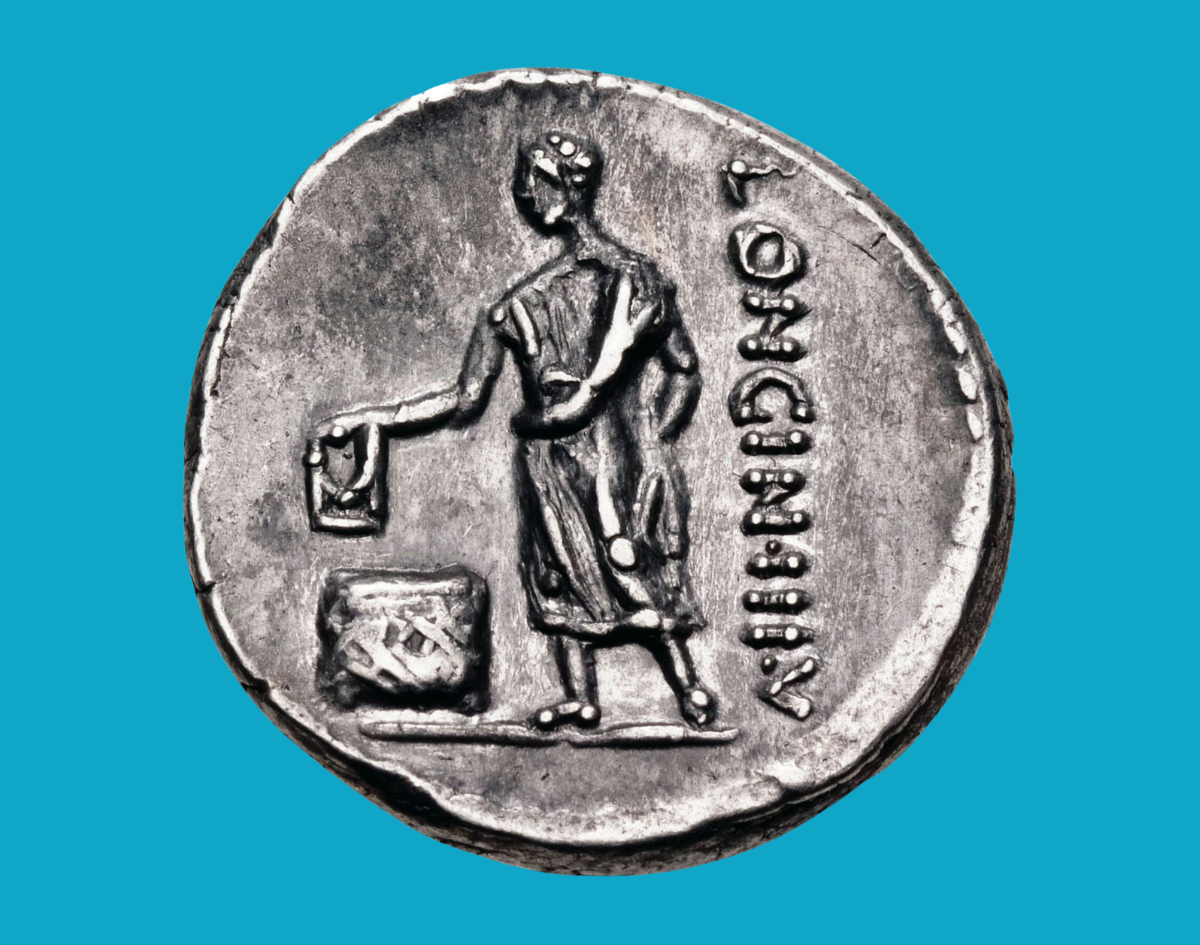 Silver denarius of Cassius Longinus, depicting a citizen casting a ballot, 63 BC. CNG coins. Silver denarius of Cassius Longinus, depicting a citizen casting a ballot, 63 BC. CNG coins.